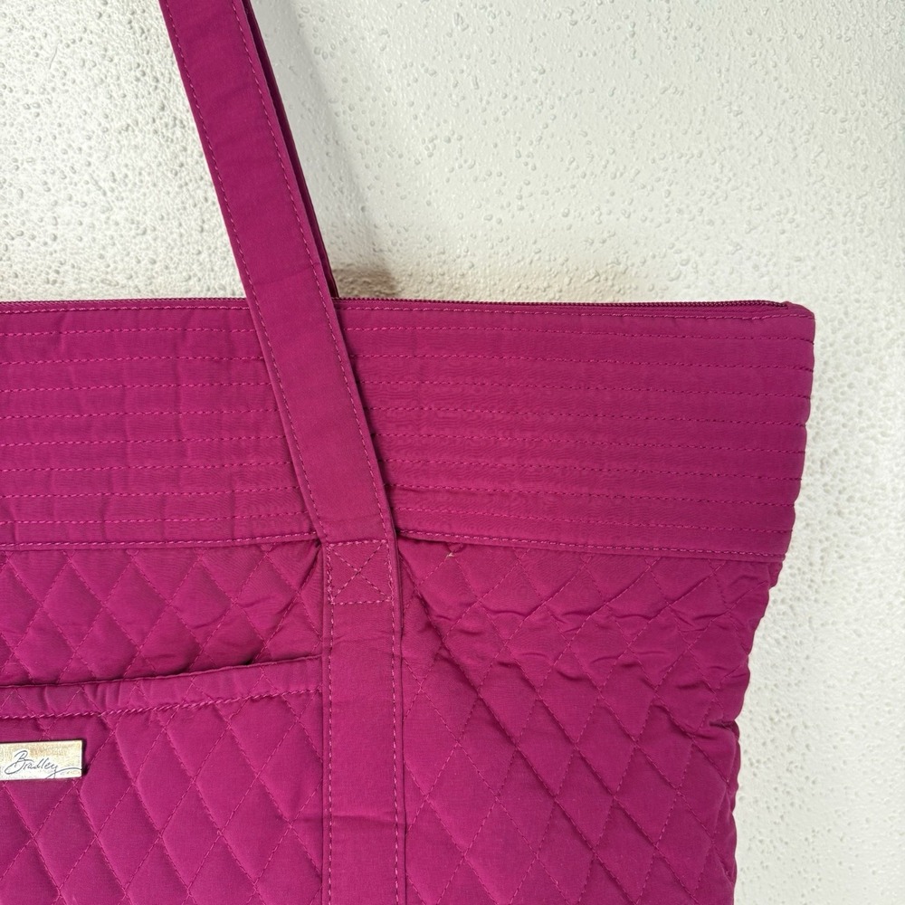 Vera Bradley Large Pink Zip Top Tote Bag Lined Inner Pockets Detachable Strap - Picture 4 of 14